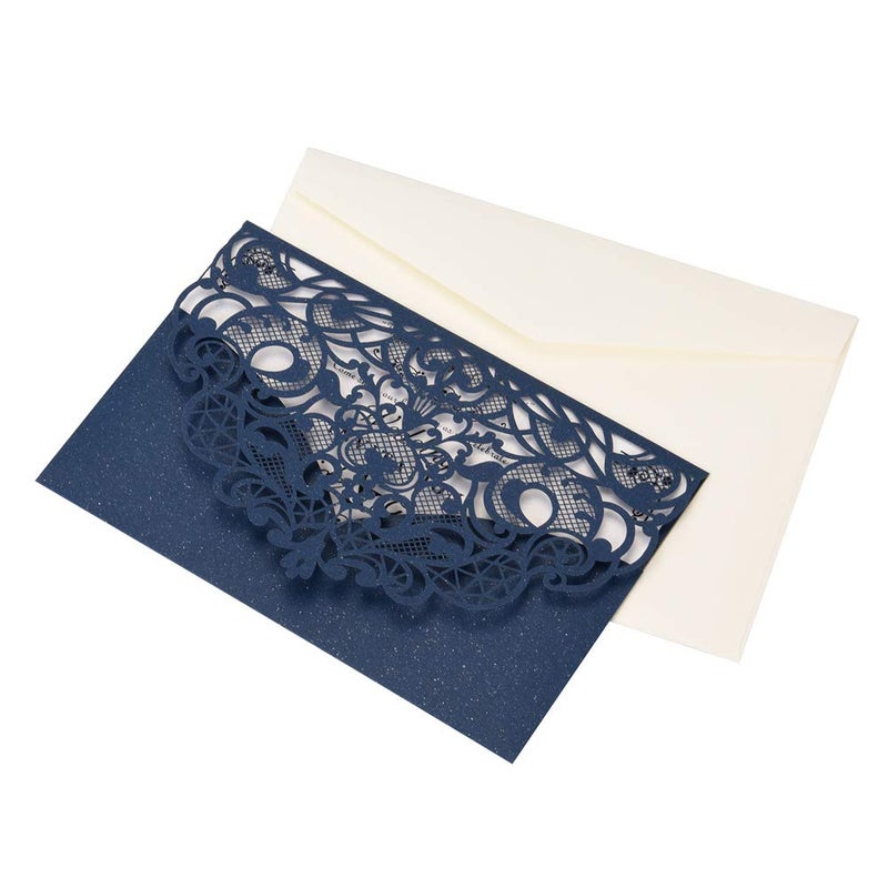FOMTOR Laser Cut Wedding Invitation Cards Set w/Envelopes & Inserts & Seals â€“ for Wedding, Bridal Shower, Graduation, Birthday Party, Engagement, Anniversary Blue 50Pcs - Image 4